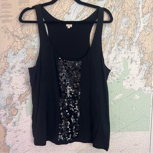 EUC! J. Crew Sequin Tank Top Black Large Scoop Cotton New Years Holiday Party